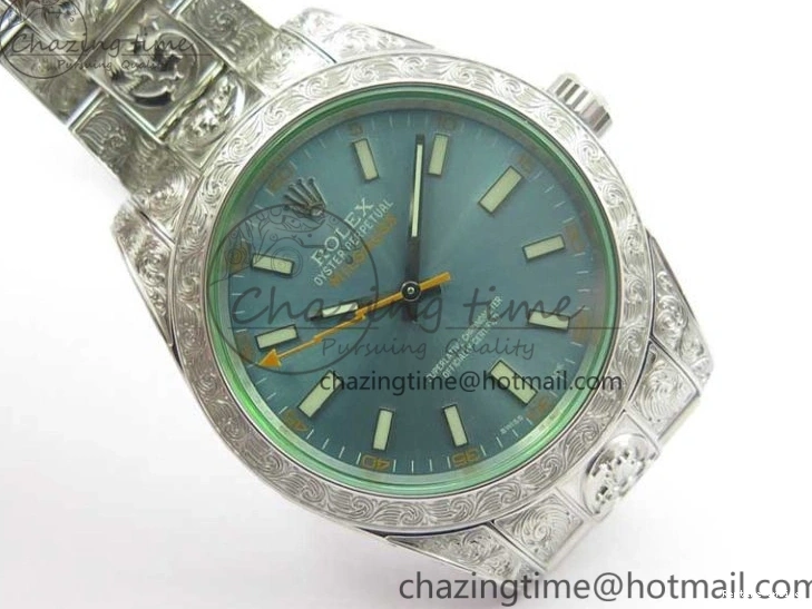 0514 Contemporary Milgauss 116400 904L Engraved SS DJF 11 Best Edition Blue Dial on 904L Engraved SS Bracelet A2836 (Real Green Sapphire Crystal) 3068